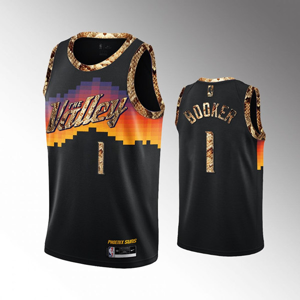 Men's Phoenix Suns #1 Devin Booker 2021 Balck Exclusive Edition Python Skin Stitched Basketball Jersey Men's Phoenix Suns #1 Devin Booker 2021 Balck Exclusive Edition Python Skin Stitched Basketball Jersey